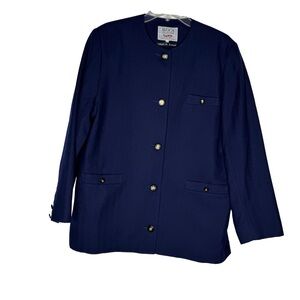 Avoca Collection Irish Wool Women's Navy Blue Jacket Cardigan gold buttons large